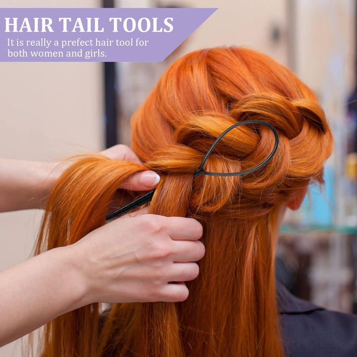 3Pcs Topsy Tail Hair Tool, Hair Braiding Tool French Braid Loop Tool, Rat Tail Comb Fast Hair Styling Accessories (Black)