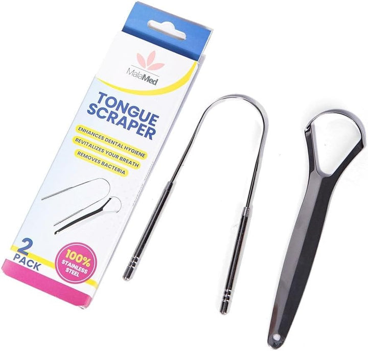 | Pack of 2 Tongue Scrapers, 1X U Shape & 1X Y Shaped 100% Stainless Steel Metal Scraper, for Oral Hygiene and Fresh Breath | Easy to Use Cleaner for Adults