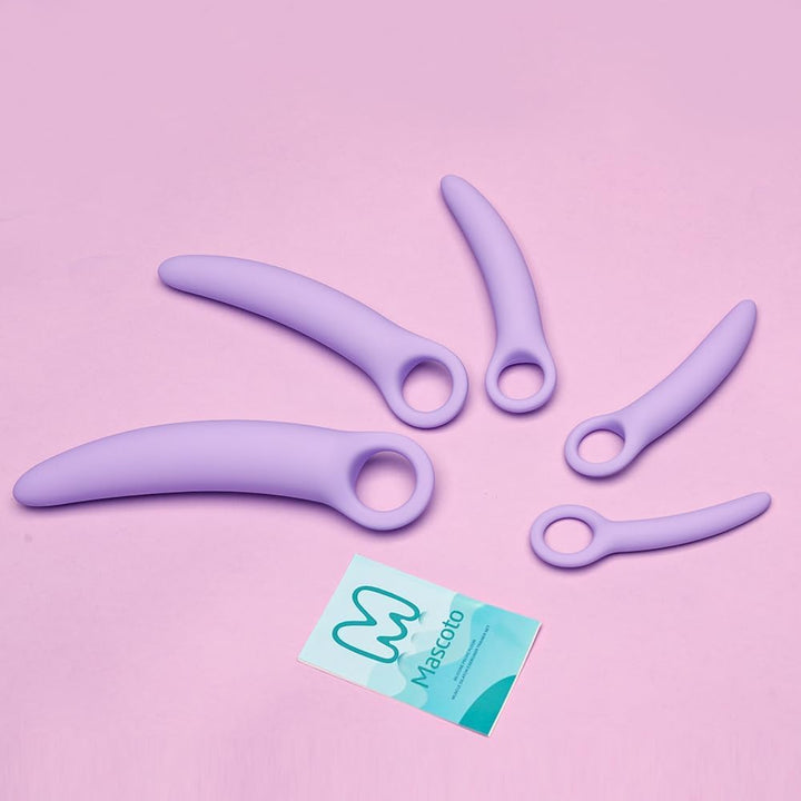 Pelvic Floor Trainer Set by Moscoto®, 5-Piece Set for Beginners to Advanced, Soft Silicone Muscle Dilators, Complete with Cotton Travel Pouch