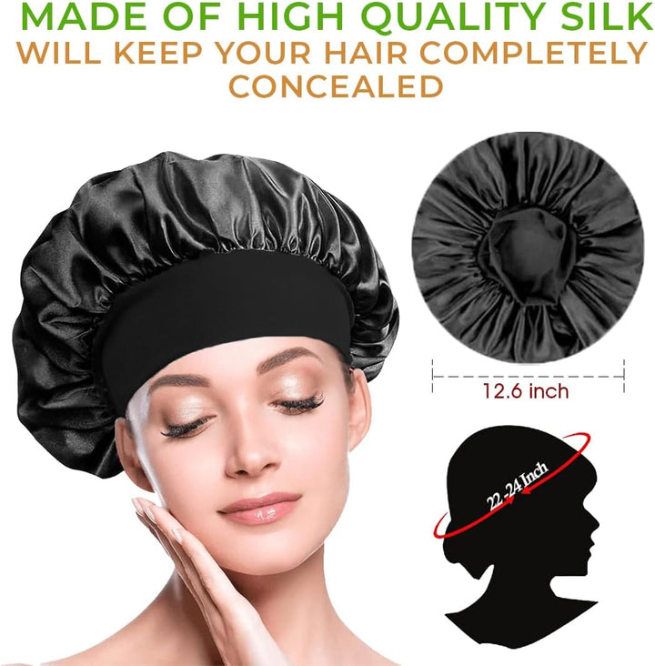 Satin Bonnet, Silk Bonnet for Sleeping, Night Hair Sleeping Caps with Wide Elastic Band, Satin Cap Is Suitable for Long and Curly Hair