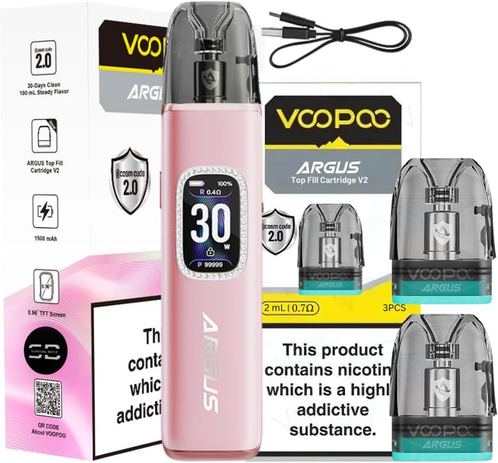 Voopoo Argus G3 Vape Kit (Diamond Pink) - 9 Colours to Choose from - 45 Min Fast Charge 30W /1500Mah, Compatible Will All Argus Pods - No Nicotine (Diamond Pink)