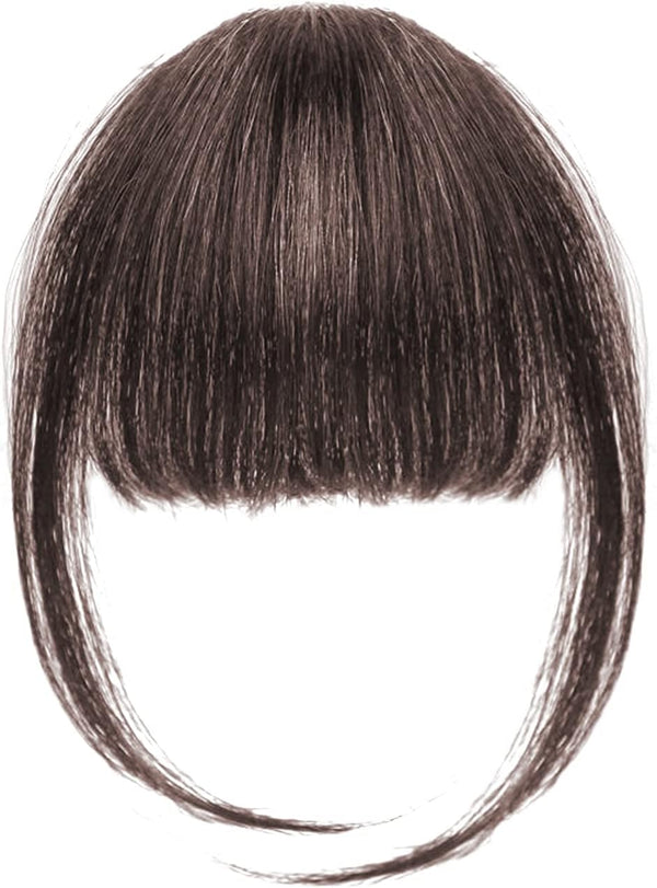 Clip in Fringe, Clip in Bangs for Women Hair Extensions with Temples Hairpieces, Fashion Wispy Bangs Fringe Air Bangs Clip for Daily Wear Y7LHJFP (Dark Brown)