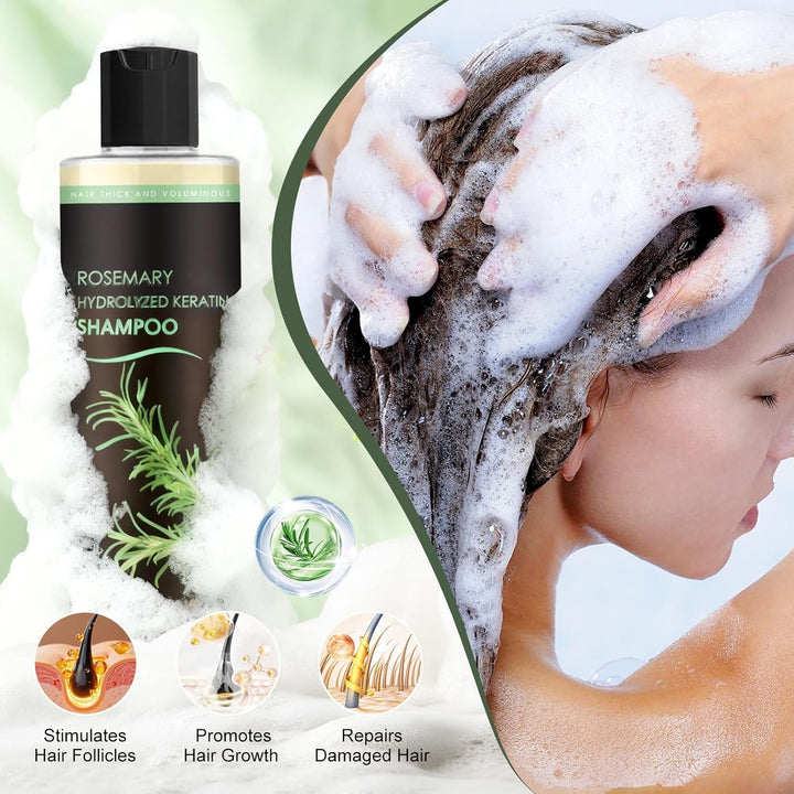 2 Pack Rosemary Hair Growth Shampoo, Thickening & Strengthening Shampoo with Hydrolyzed Keratin & Vitamin C, Nourishing and Moisturizing Formula for Women and Men