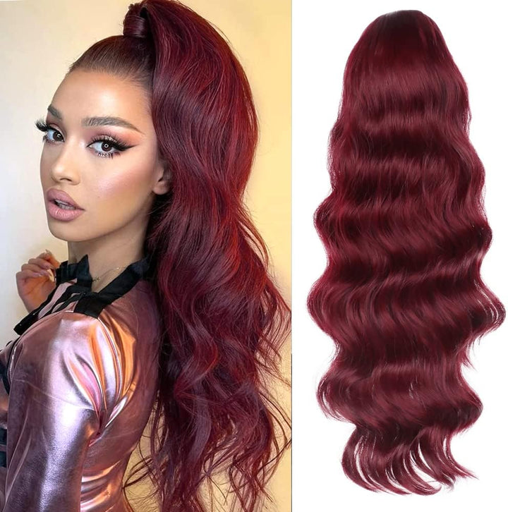 Long Wavy Ponytail Hair Extension for Black Women Drawstring Ponytail Hair Extensions Clip in Black Curly Synthetic Hairpiece
