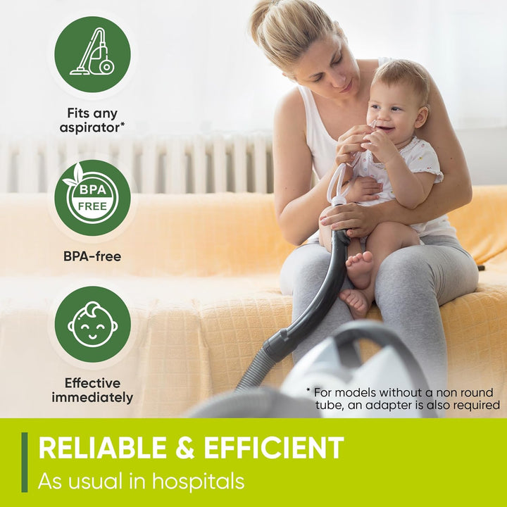 Nasal Aspirator Baby. CLINICALLY Tested, Safe and Gentle. Baby Nose Sucker with 2 Suction Heads and Cleaning Brush. Safe and Gentle Baby Nasal Aspirator with Strength of a Vacuum Cleaner