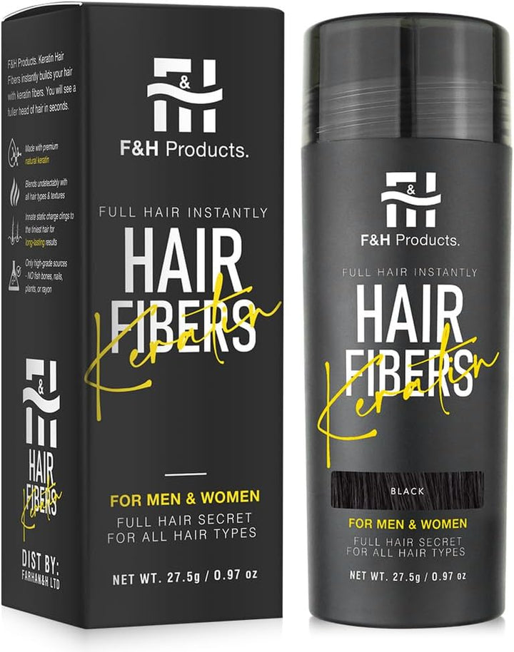F&H Hair Fibres, Dark Brown Hair Thickening Powder, 27.5G, for Men & Women, All Hair Types