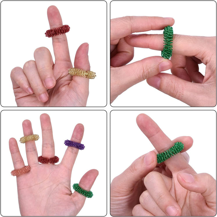 16 Pcs Spiky Sensory Finger Rings, Metal Acupressure Rings, Silent Anxiety and Stress Relief Fidget Ring Set for Teens, Adults - 8 Colours