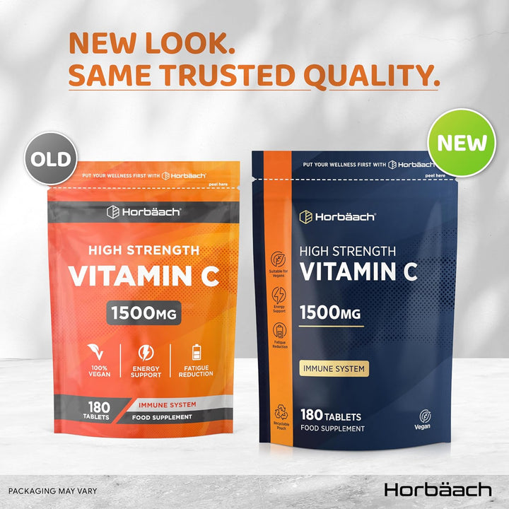 Vitamin C Tablets 1500Mg | 180 Count | High Strength Vitamin C as Ascorbic Acid | Suitable for Vegetarian and Vegan | by