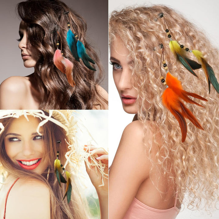 6Pcs Feather Hair Clip, Boho Hair Accessories for Women and Girls, Hair Extensions for Halloween Cosplay and Festival, 30CM Feather Headdress