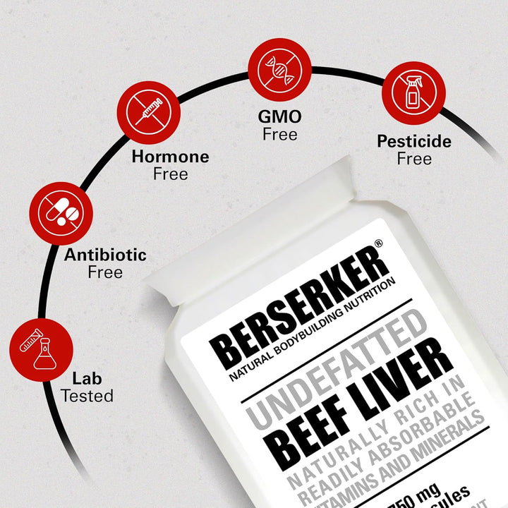 Berserker Desiccated Beef Liver Supplement 750Mg per Capsule 120 Capsules, Un-Defatted to Provide Full Absorption of Naturally Occurring Vitamins and Minerals Found in Beef Liver | Made in the UK