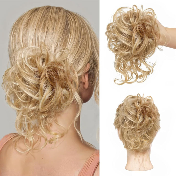 Messy Bun Hair Piece, Curly Wavy Hair Buns Hair Piece - Tousled Updo Fake Hair Bun - Synthetic Messy Bun Scrunchie Hairs Pieces for Women Girls (Brown Black)