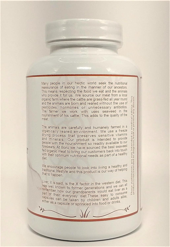 Boru Organic Grass Fed Irish Beef Liver Capsules (180 Capsules) Organically Reared