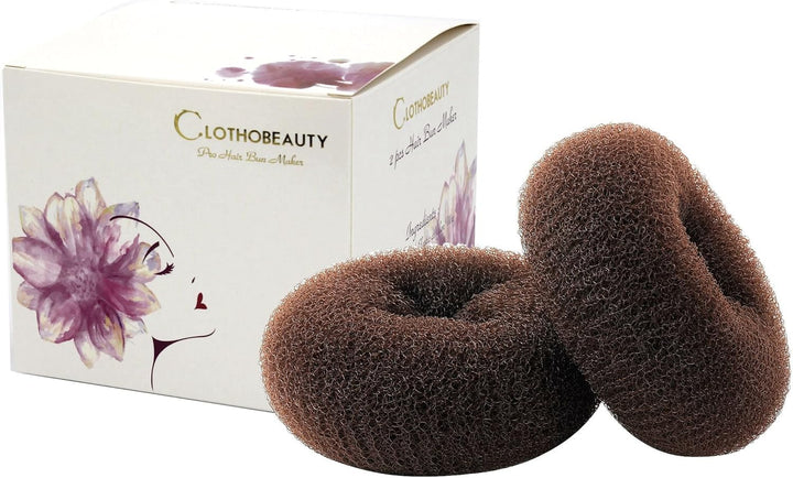 2-Piece Extra Large Size Hair Bun Donut Maker, Ring Style Chignon Buns Maker (4.3 In. for Thick & Long Hair) - Brown
