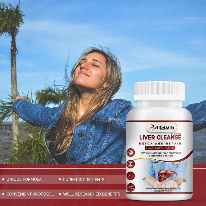 Cleanse Detox and Repair Supplement by Homacia | Choline-Infused Natural & Vegan-Friendly | Liver Health for Women & Men | 120 Caps