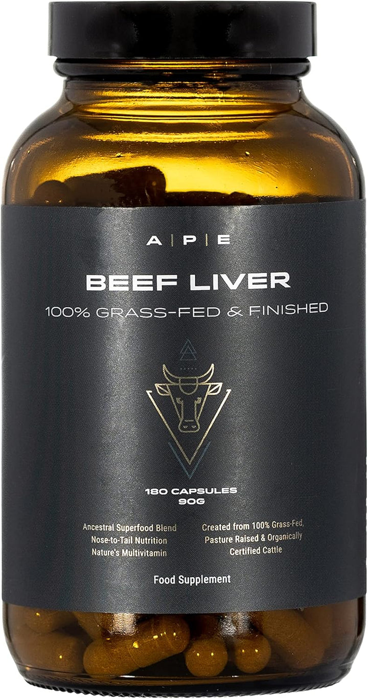 Beef Liver Capsules Grass Fed - Desiccated Organs, Ancestral Supplement UK, Nose to Tail, 100% Grass Fed & Finished, No Antibiotics Hormones or Gmos, 180 500Mg Capsules
