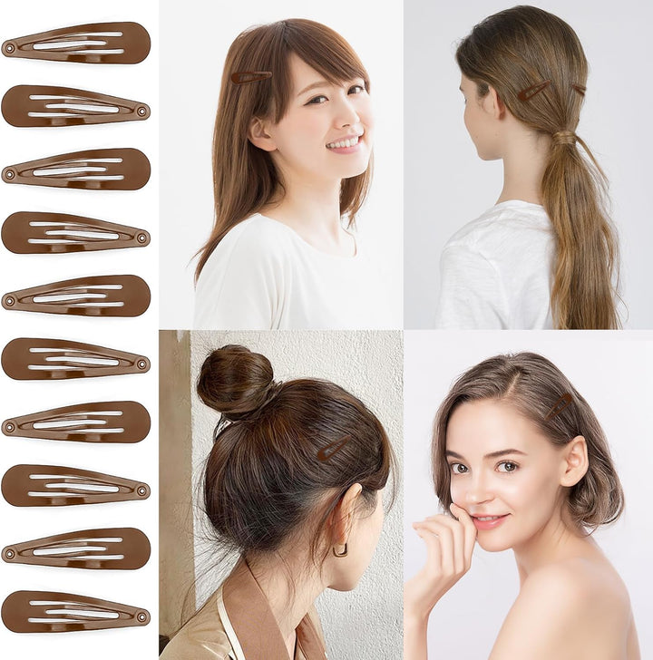 Hair Clips Brown Women 2 Inch Metal Hair Clips Snap Clips Kids Barrettes Girls' Hair Accessories(24 PCS Brown)