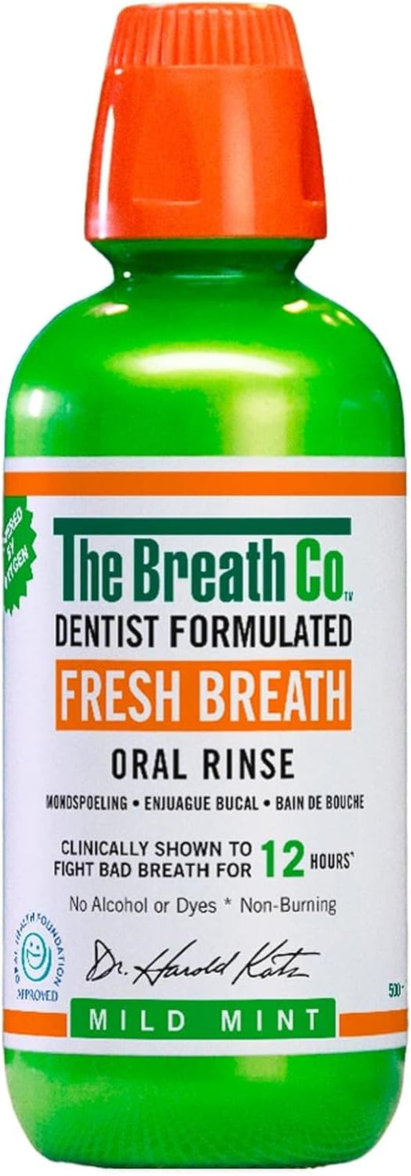 Alcohol Free Mouthwash - Dentist Formulated Oral Rinse for 12 Hours of Fresh Breath - Mild Mint Flavour, 500Ml