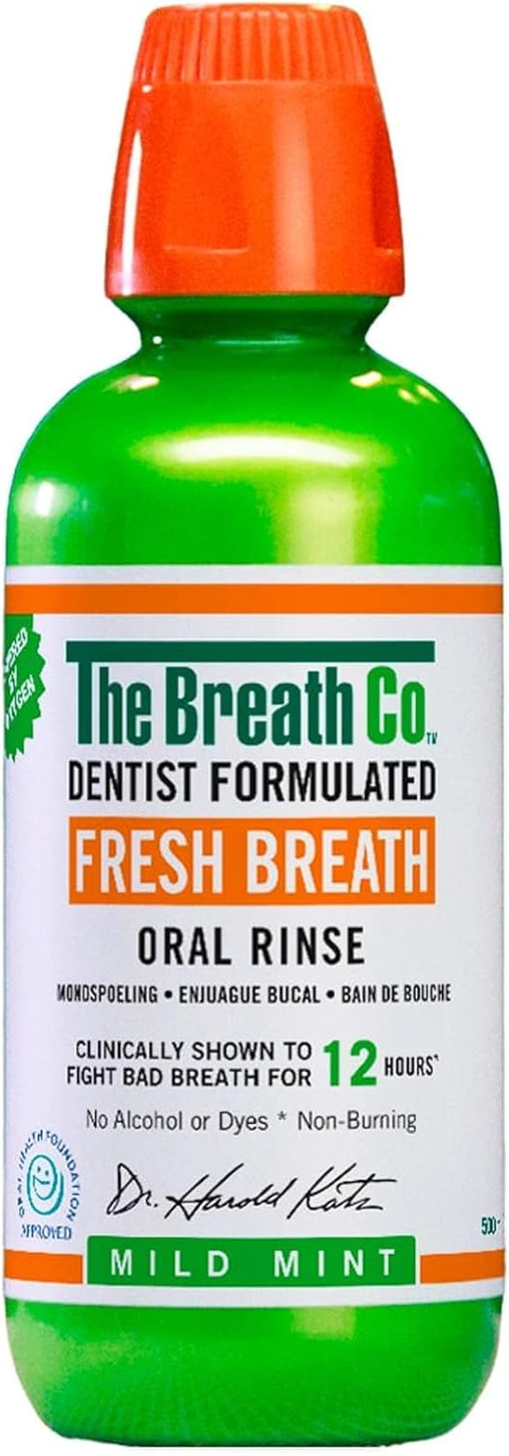 Alcohol Free Mouthwash - Dentist Formulated Oral Rinse for 12 Hours of Fresh Breath - Mild Mint Flavour, 500Ml