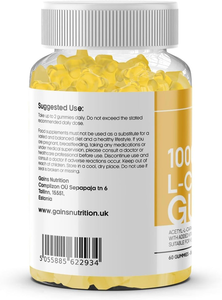 GN Acetyl L Carnitine Gummies | 60 L-Carnitine Gummies for Men & Women - 1000Mg Acetyl-L-Carnitine per Serving with Ashwagandha, Vitamins B6, B12 | Mango Flavour, Non-Gmo & Suitable for Vegans