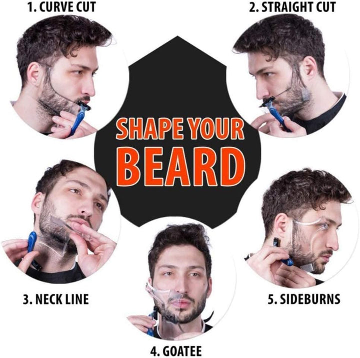 Men'S Beard Shaping Tool with Inbuilt Comb Transparent Template Styling Comb Templates for Goatee Mustache Sideburns, Jaw Cheek/Neck Line, Symmetric/Curve/Step Cut (Clear)