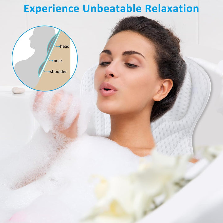 Bath Cushion,  Bath Cushion 4D Mesh Headrest with 6 Non-Slip Suction Cups Can Support Head, Neck, Back, for Bathtub, Home Spa