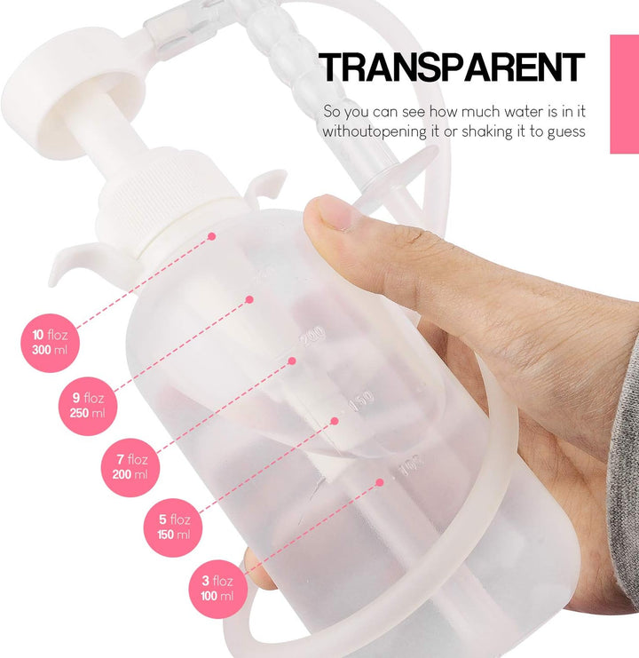 Reusable Vaginal Douche, 300Ml Women Vaginal Cleaning System Anal Douche Portable Kit with 3 Nozzles, Maintain Feminine Hygiene for Daily Care, BPA & PVC Free