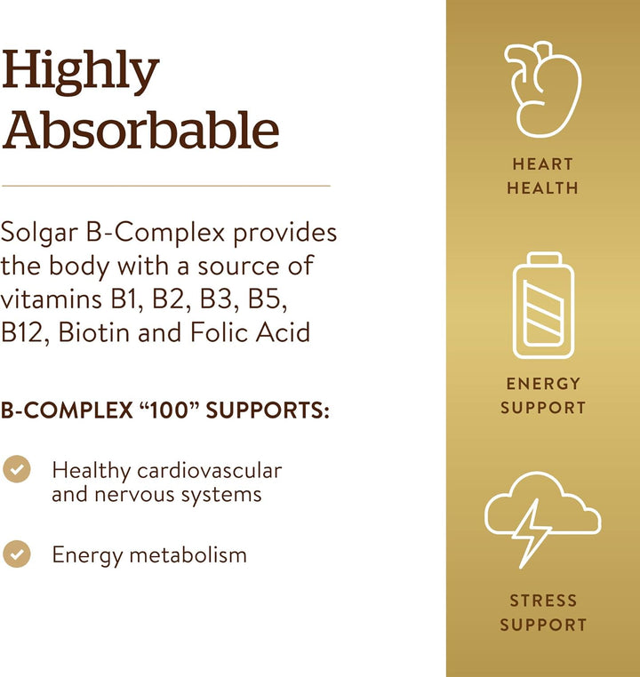 Vitamin B-Complex 50 High Potency - Supports Mental Performance - Reduces Tiredness & Fatigue - Vegan - 100 Vegetable Capsules