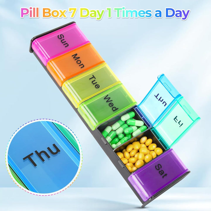 Pill Box 7 Day 1 Times a Day, Weekly Tablet Organiser, Travel Daily Pill Box Organiser 7 Day, Large Pillbox Tablet Box Portable Pill Case Tablet Dispenser for Travel Work, Black
