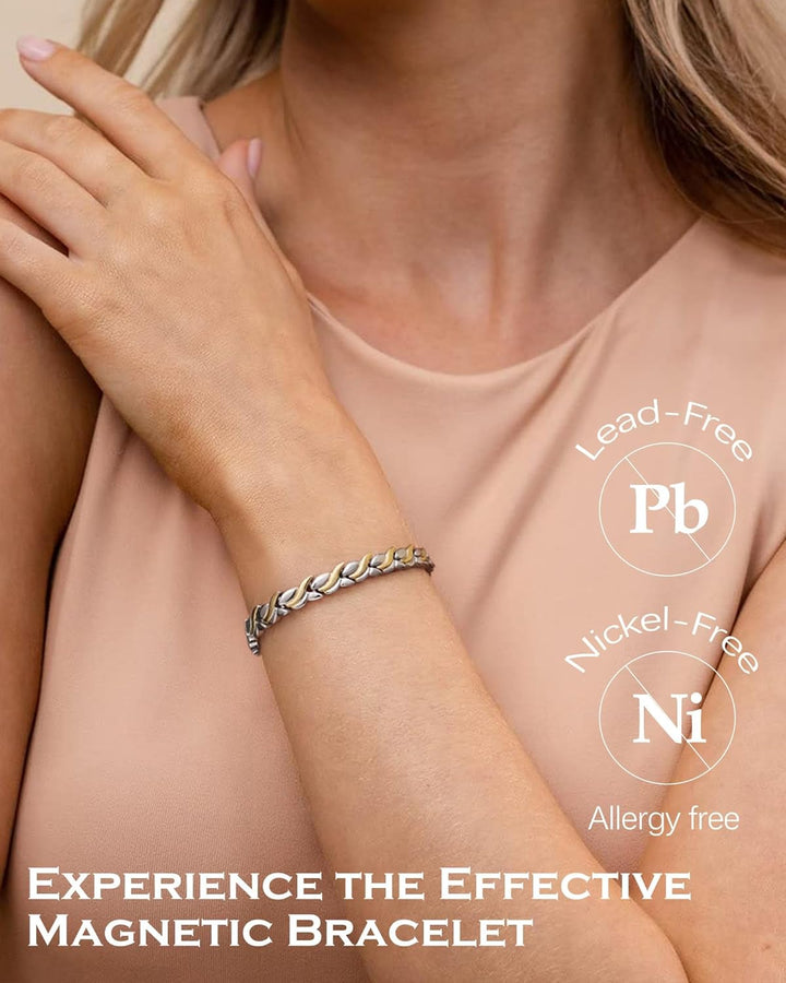 Magnetic Bracelets for Women,Titanium Steel Ladies Magnetic Bracelets,Adjustable Wristband Include Sizing Tool in Gift Box(Fish Tail Design-Silver Gold)