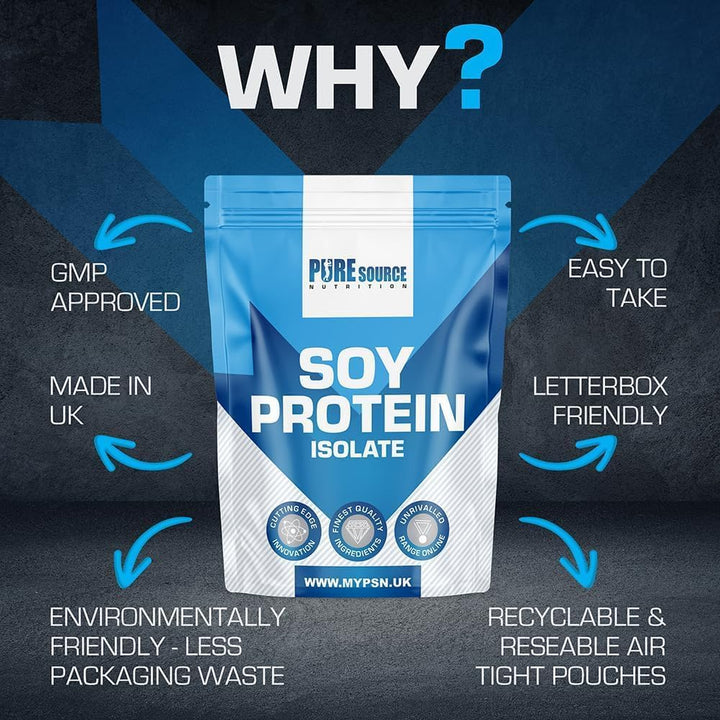 Soy Protein Isolate Powder 1Kg (90% Protein) | Strawberry Flavour Vegan Protein Powder | High Protein Dairy Free Plant Based Supplement | Superfood Supergreens by PSN
