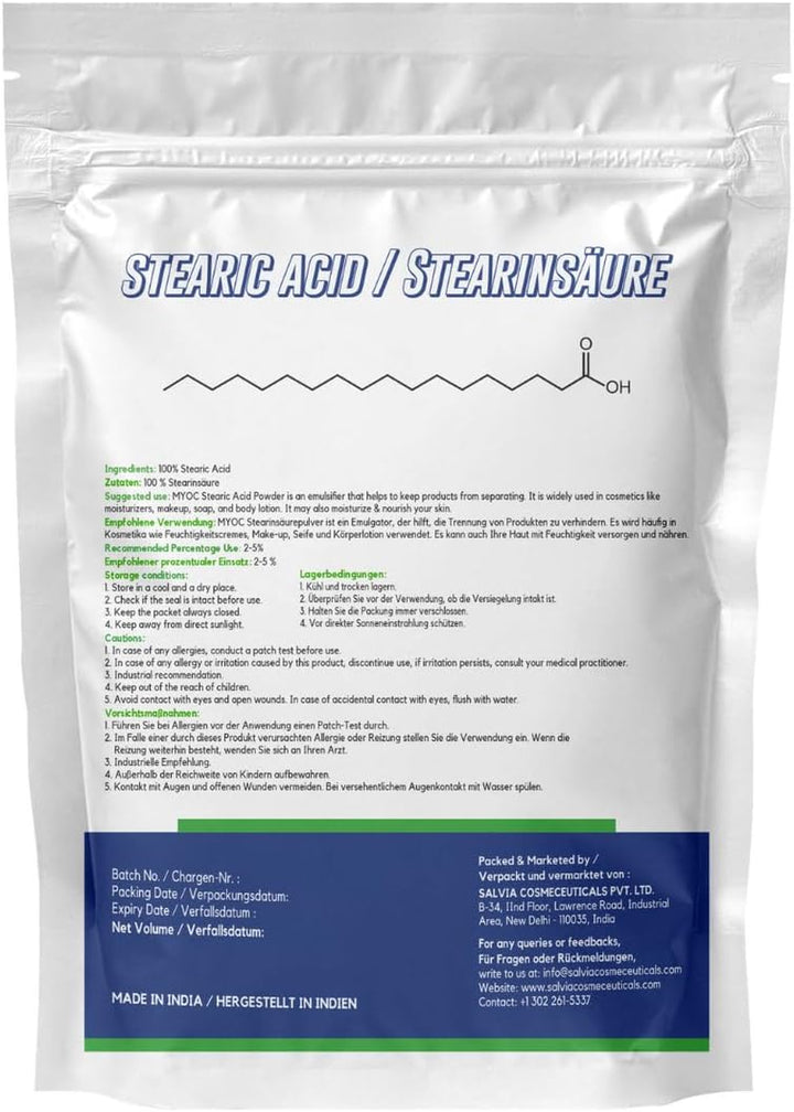 Stearic Acid – Cosmetic Grade – Essential Ingredient for Skincare, Soap Making, and DIY Formulations - 110 G / 3.8 Oz