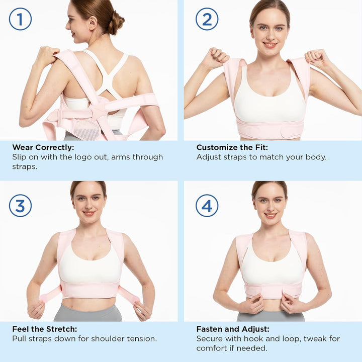 Back Posture Corrector for Women: Men'S Adjustable Shoulder Brace for Upper Back Pain Relief and Posture Support (Pink, M-L)