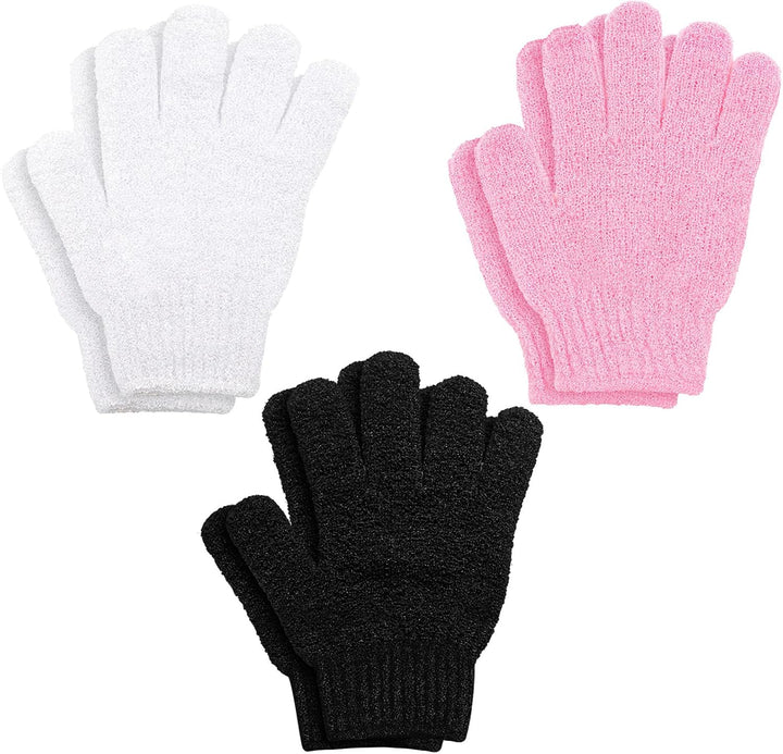 Exfoliating Gloves，6Pcs Bath and Body Exfoliator Mitts，Bamboo Shower Gloves ，Scrubs Away Ingrown Hair and Dead Skin，For Shower, Spa, Massage and Dead Skin Cell Remover Loofah（Blue+Green+Pink）