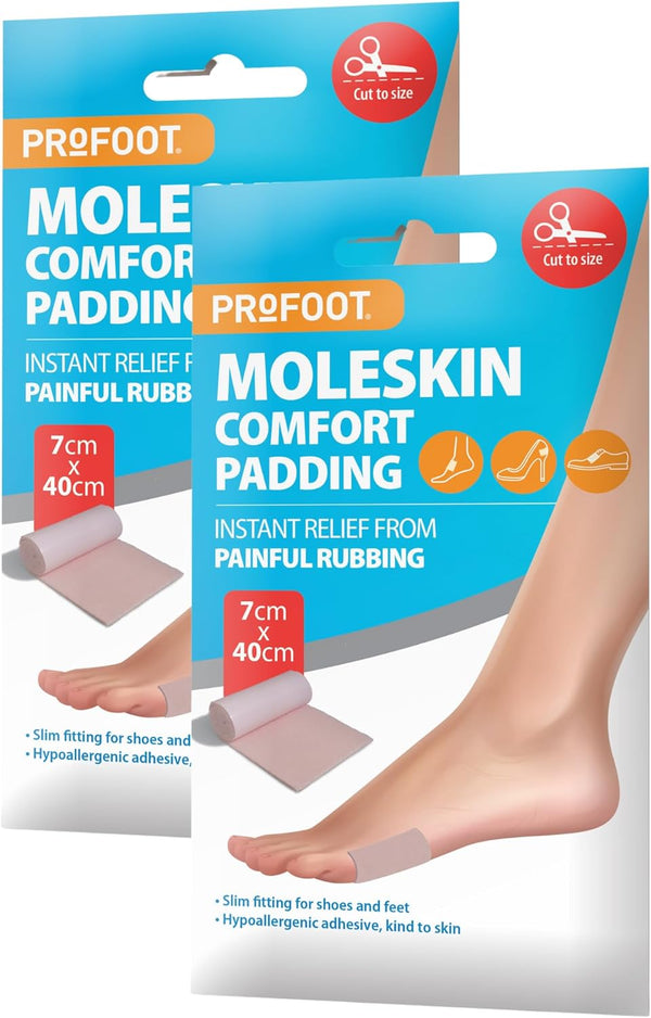 Moleskin Roll - Instant Relief for Painful Rubbing - Ideal for Blister Prevention, Bunions, Calluses and Foot Discomfort - Hypoallergenic and Waterproof - (2 Pack)