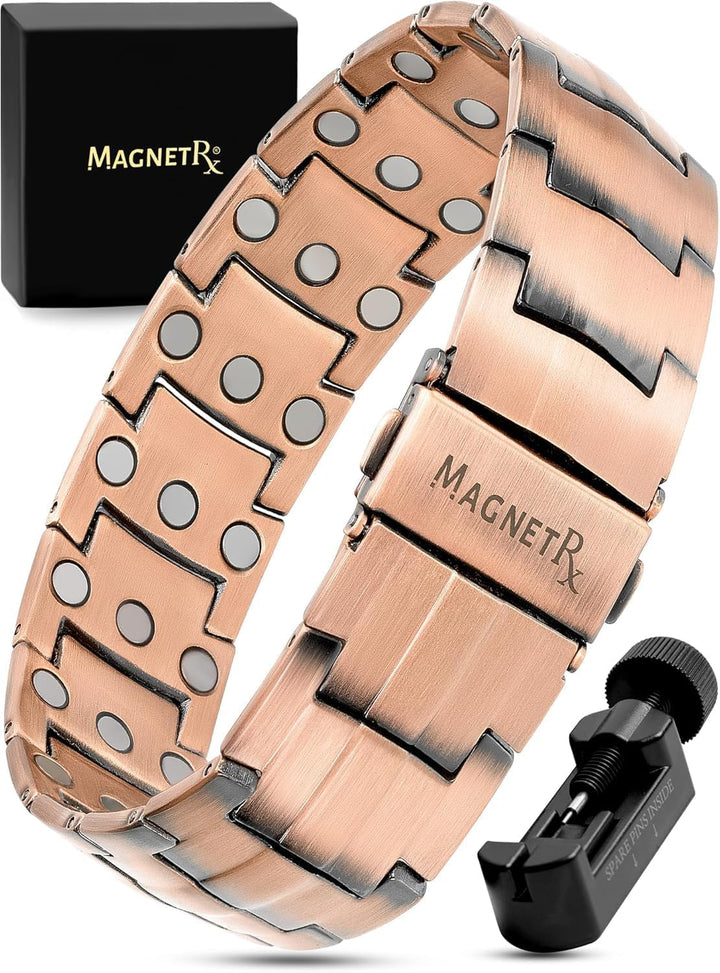 ® Magnetic Copper Bracelet for Men - Ellipsemax 5X Strength 5,000 Gauss Magnets - Designed in USA & Patent Approved - Premium Mens Copper Bracelet with Adjustable Length