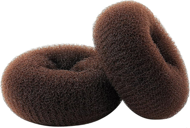 2-Piece Extra Large Size Hair Bun Donut Maker, Ring Style Chignon Buns Maker (4.3 In. for Thick & Long Hair) - Brown