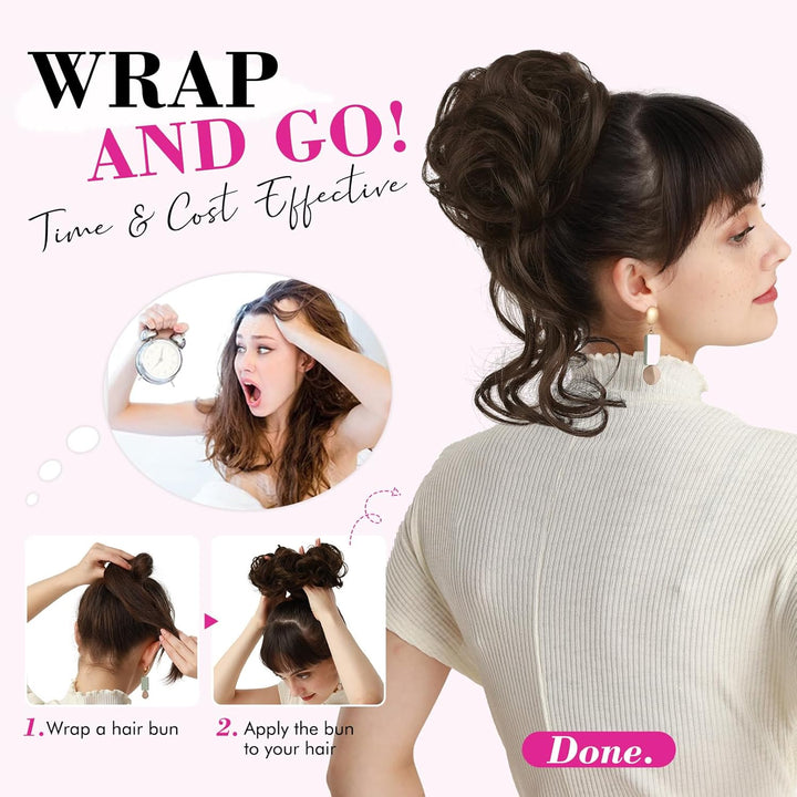 Messy Bun Hair Piece, Tousled Updo Elastic Hair Bun Hairpiece for Women Synthetic Donut Accessories Scrunchies - Light Ash Blonde with Highlights