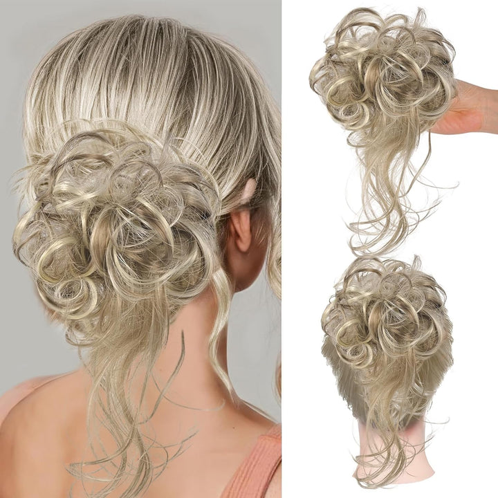Messy Bun Hair Piece, Curly Wavy Hair Buns Hair Piece - Tousled Updo Fake Hair Bun - Synthetic Messy Bun Scrunchie Hairs Pieces for Women Girls (Brown Black)