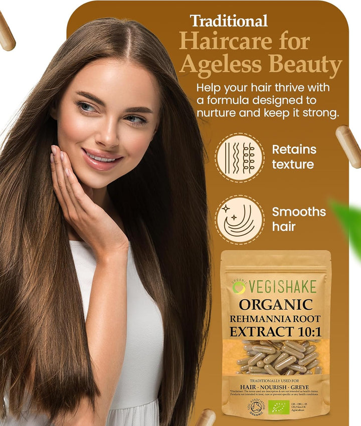 Rehmannia Root HPMC Capsules 980Mg Prevent Grey Hairs Maintain Hair Colour Health Fatigue Kidney Adrenal Glands Vegan Halal Kosher (90 Capsules)