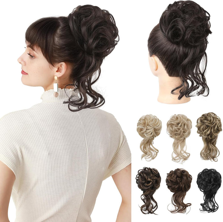 Messy Bun Hair Piece, Tousled Updo Elastic Hair Bun Hairpiece for Women Synthetic Donut Accessories Scrunchies - Light Ash Blonde with Highlights