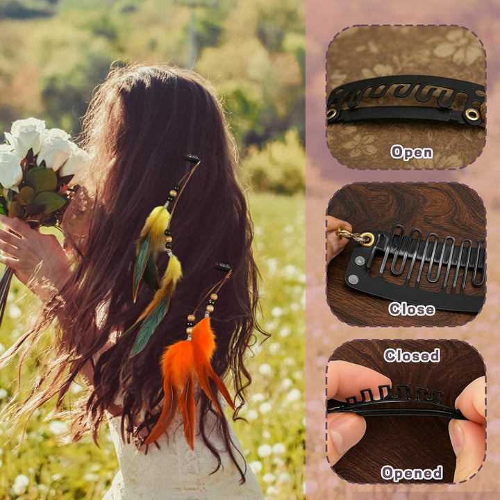 6Pcs Feather Hair Clip, Boho Hair Accessories for Women and Girls, Hair Extensions for Halloween Cosplay and Festival, 30CM Feather Headdress