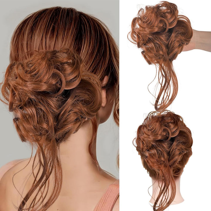 Messy Bun Hair Piece, Curly Wavy Hair Buns Hair Piece - Tousled Updo Fake Hair Bun - Synthetic Messy Bun Scrunchie Hairs Pieces for Women Girls (Brown Black)