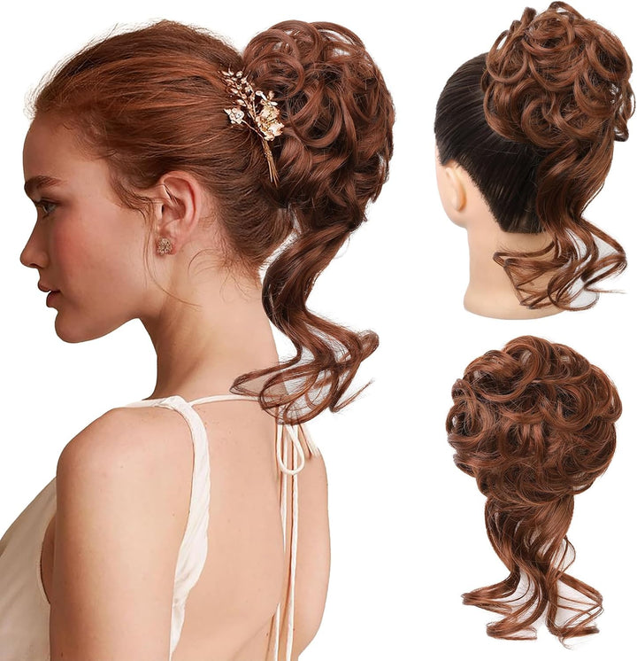 Messy Bun Hair Piece, Tousled Updo Elastic Hair Bun Hairpiece for Women Synthetic Donut Accessories Scrunchies - Light Ash Blonde with Highlights