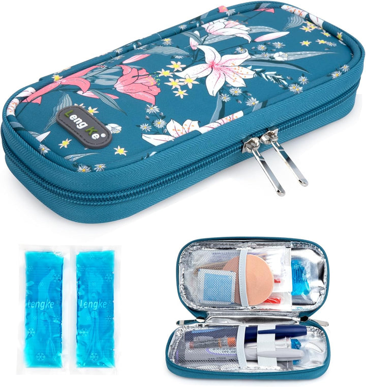 Medicine Cool Bag with Temperature Display - Small Insulin Travel Case with 2 Ice Packs for Diabetes Supplies, Monjaro Travel Case (Green)