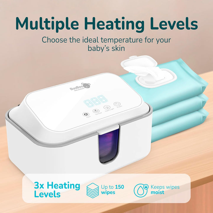 Booboo ® Baby Wipe Warmer with UV Sanitiser | Wipe Warmer for Babies Including Night Light | Large Capacity Wet Wipe Dispenser | X3 Precise Temperature Modes with Fast Heating