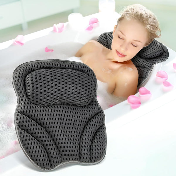 Bath Pillow Neck Back Support - Cushion for Women Men Spa Gifts Luxury Waterproof 4D Mesh Bathtub Pillows with 6 Non-Slip Suction (37×38)