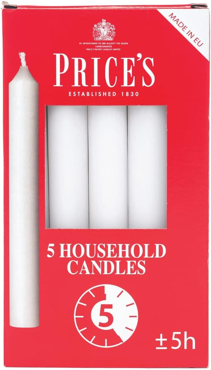 Price'S - Household Candles - Pack of 5 - Unscented - 5 Hour Burn Time - Premium White Wax