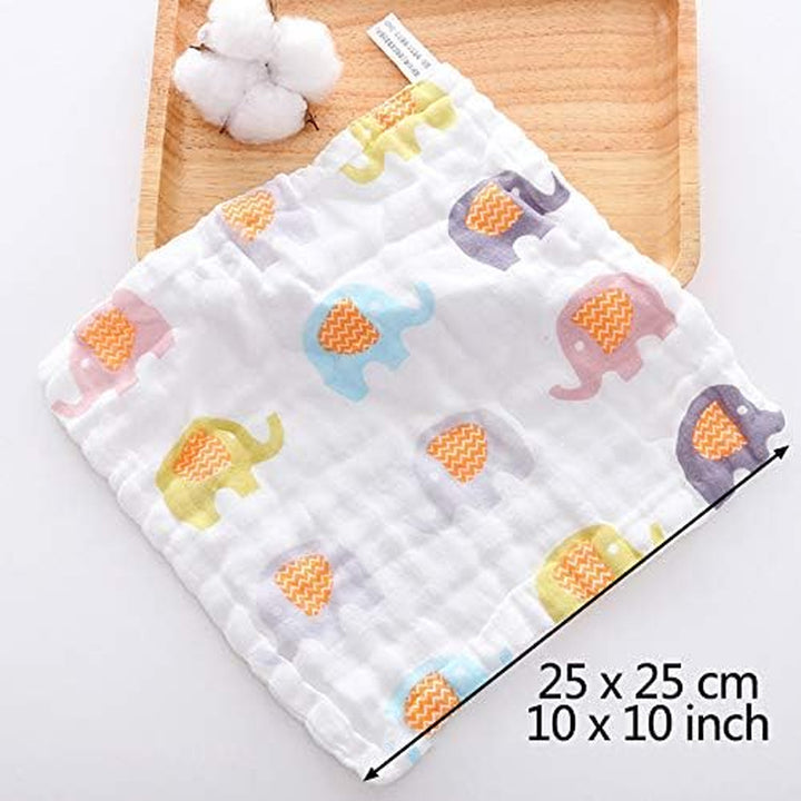 Baby Muslin Washcloths, Muslin Squares Organic 100% Cotton Natural Baby Face Towels, 5 Pack Reusable Extra Soft Newborn Baby Wipes, 6 Layers Bath Shower Wash Cloths with Printed Design, 10X 10 Inches