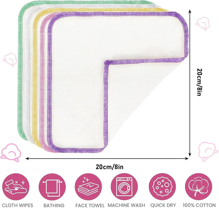 100 Pack Flannel Cloth Baby Wipes, Reusable Natural Baby Wipes Bulk with Dispenser, Washable Soft Tissues Washcloth for Body Face Hand Wash - 20 X 20 Cm