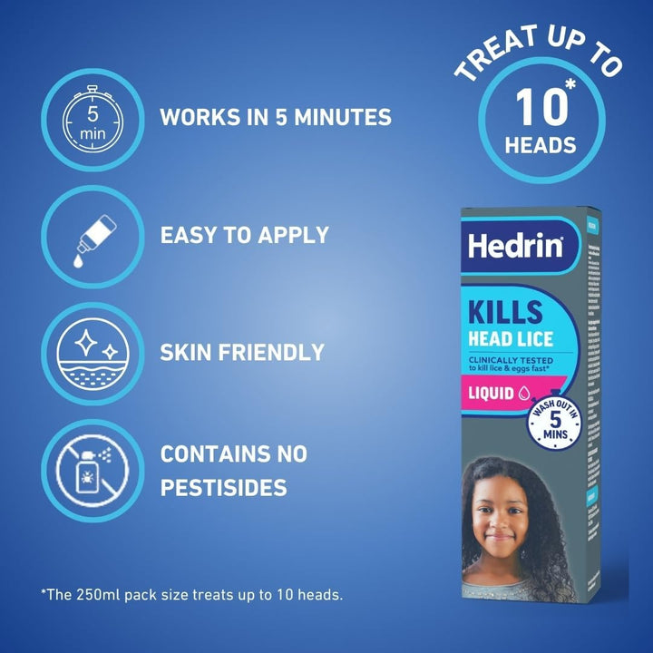 Kills Headlice Liquid Gel, Fast and Effective Lice and Nit Treatment, Kills Head Lice and Eggs, 8 Treatments, Clinically Tested, Suitable for Adults and Children, 250Ml